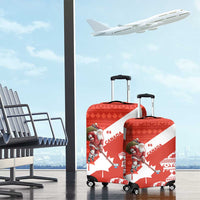 Canada Christmas Luggage Cover with Santa Playing Hockey Maple Leaf Flag and Red White Knit Pattern Design - Wonder Print Shop