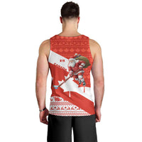 Canada Christmas Men Tank Top with Santa Playing Hockey Maple Leaf Flag and Red White Knit Pattern Design - Wonder Print Shop