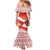 Canada Christmas Mermaid Dress with Santa Playing Hockey Maple Leaf Flag and Red White Knit Pattern Design - Wonder Print Shop