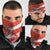 Canada Christmas Neck Gaiter with Santa Playing Hockey Maple Leaf Flag and Red White Knit Pattern Design - Wonder Print Shop