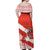 Canada Christmas Off Shoulder Maxi Dress with Santa Playing Hockey Maple Leaf Flag and Red White Knit Pattern Design - Wonder Print Shop