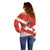 Canada Christmas Off Shoulder Sweater with Santa Playing Hockey Maple Leaf Flag and Red White Knit Pattern Design - Wonder Print Shop