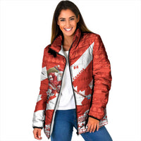 Canada Christmas Padded Jacket with Santa Playing Hockey Maple Leaf Flag and Red White Knit Pattern Design - Wonder Print Shop