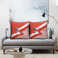 Canada Christmas Pillow Cover with Santa Playing Hockey Maple Leaf Flag and Red White Knit Pattern Design - Wonder Print Shop