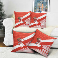 Canada Christmas Pillow Cover with Santa Playing Hockey Maple Leaf Flag and Red White Knit Pattern Design - Wonder Print Shop