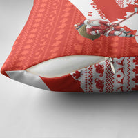 Canada Christmas Pillow Cover with Santa Playing Hockey Maple Leaf Flag and Red White Knit Pattern Design - Wonder Print Shop