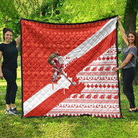 Canada Christmas Quilt with Santa Playing Hockey Maple Leaf Flag and Red White Knit Pattern Design - Wonder Print Shop