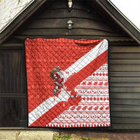 Canada Christmas Quilt with Santa Playing Hockey Maple Leaf Flag and Red White Knit Pattern Design - Wonder Print Shop