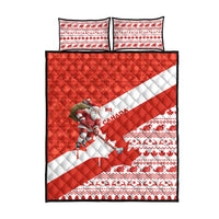 Canada Christmas Quilt Bed Set with Santa Playing Hockey Maple Leaf Flag and Red White Knit Pattern Design - Wonder Print Shop