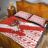 Canada Christmas Quilt Bed Set with Santa Playing Hockey Maple Leaf Flag and Red White Knit Pattern Design - Wonder Print Shop