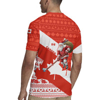 Canada Christmas Rugby Jersey with Santa Playing Hockey Maple Leaf Flag and Red White Knit Pattern Design - Wonder Print Shop