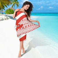 Canada Christmas Sarong with Santa Playing Hockey Maple Leaf Flag and Red White Knit Pattern Design - Wonder Print Shop