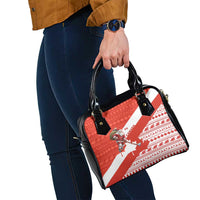 Canada Christmas Shoulder Handbag with Santa Playing Hockey Maple Leaf Flag and Red White Knit Pattern Design - Wonder Print Shop