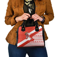 Canada Christmas Shoulder Handbag with Santa Playing Hockey Maple Leaf Flag and Red White Knit Pattern Design - Wonder Print Shop