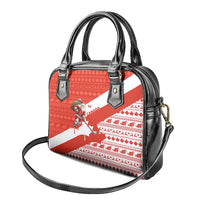 Canada Christmas Shoulder Handbag with Santa Playing Hockey Maple Leaf Flag and Red White Knit Pattern Design - Wonder Print Shop