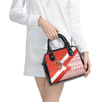 Canada Christmas Shoulder Handbag with Santa Playing Hockey Maple Leaf Flag and Red White Knit Pattern Design - Wonder Print Shop