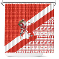 Canada Christmas Shower Curtain with Santa Playing Hockey Maple Leaf Flag and Red White Knit Pattern Design - Wonder Print Shop
