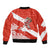Canada Christmas Sleeve Zip Bomber Jacket with Santa Playing Hockey Maple Leaf Flag and Red White Knit Pattern Design - Wonder Print Shop