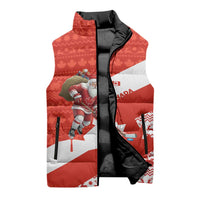 Canada Christmas Sleeveless Puffer Jacket with Santa Playing Hockey Maple Leaf Flag and Red White Knit Pattern Design - Wonder Print Shop