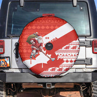 Canada Christmas Spare Tire Cover with Santa Playing Hockey Maple Leaf Flag and Red White Knit Pattern Design - Wonder Print Shop