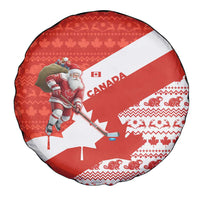 Canada Christmas Spare Tire Cover with Santa Playing Hockey Maple Leaf Flag and Red White Knit Pattern Design - Wonder Print Shop
