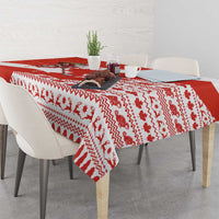 Canada Christmas Tablecloth with Santa Playing Hockey Maple Leaf Flag and Red White Knit Pattern Design - Wonder Print Shop