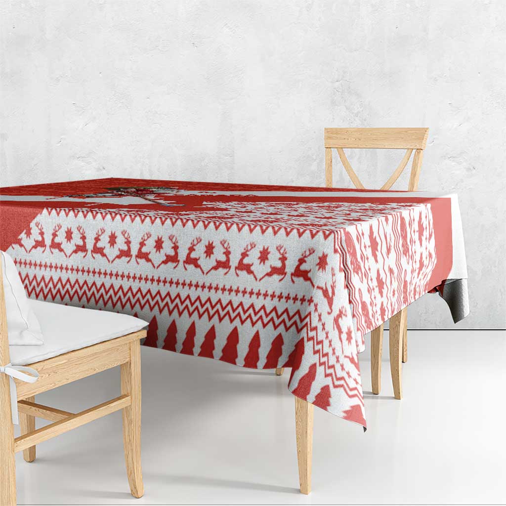 Canada Christmas Tablecloth with Santa Playing Hockey Maple Leaf Flag and Red White Knit Pattern Design - Wonder Print Shop