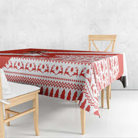 Canada Christmas Tablecloth with Santa Playing Hockey Maple Leaf Flag and Red White Knit Pattern Design - Wonder Print Shop