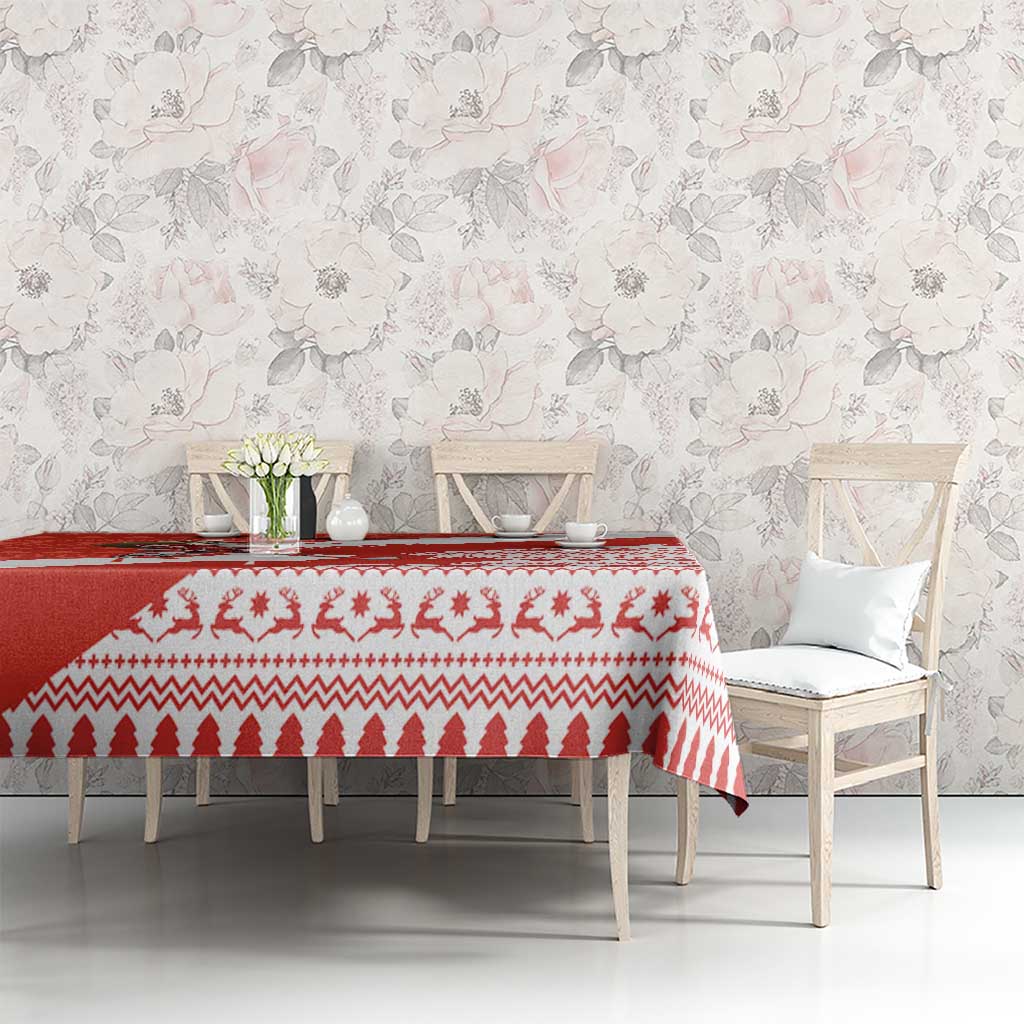 Canada Christmas Tablecloth with Santa Playing Hockey Maple Leaf Flag and Red White Knit Pattern Design - Wonder Print Shop