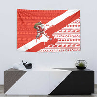 Canada Christmas Tapestry with Santa Playing Hockey Maple Leaf Flag and Red White Knit Pattern Design - Wonder Print Shop