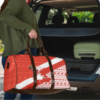 Canada Christmas Travel Bag with Santa Playing Hockey Maple Leaf Flag and Red White Knit Pattern Design - Wonder Print Shop