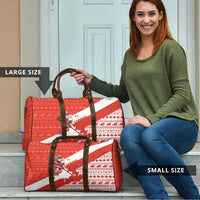 Canada Christmas Travel Bag with Santa Playing Hockey Maple Leaf Flag and Red White Knit Pattern Design - Wonder Print Shop