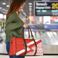 Canada Christmas Travel Bag with Santa Playing Hockey Maple Leaf Flag and Red White Knit Pattern Design - Wonder Print Shop