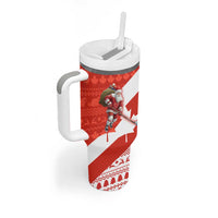Canada Christmas Tumbler With Handle with Santa Playing Hockey Maple Leaf Flag and Red White Knit Pattern Design - Wonder Print Shop
