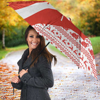 Canada Christmas Umbrella with Santa Playing Hockey Maple Leaf Flag and Red White Knit Pattern Design - Wonder Print Shop