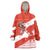 Canada Christmas Wearable Blanket Hoodie with Santa Playing Hockey Maple Leaf Flag and Red White Knit Pattern Design - Wonder Print Shop