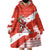 Canada Christmas Wearable Blanket Hoodie with Santa Playing Hockey Maple Leaf Flag and Red White Knit Pattern Design - Wonder Print Shop