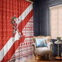 Canada Christmas Window Curtain with Santa Playing Hockey Maple Leaf Flag and Red White Knit Pattern Design - Wonder Print Shop