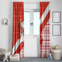 Canada Christmas Window Curtain with Santa Playing Hockey Maple Leaf Flag and Red White Knit Pattern Design - Wonder Print Shop
