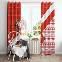Canada Christmas Window Curtain with Santa Playing Hockey Maple Leaf Flag and Red White Knit Pattern Design - Wonder Print Shop