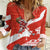 Canada Christmas Women Casual Shirt with Santa Playing Hockey Maple Leaf Flag and Red White Knit Pattern Design - Wonder Print Shop