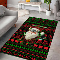 Viking Christmas Area Rug with Santa Warrior Axe Nordic Symbols Red Green Black Knit Pattern Design - Wonder Print Shop