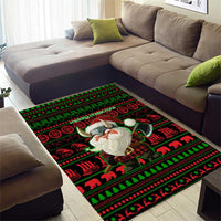 Viking Christmas Area Rug with Santa Warrior Axe Nordic Symbols Red Green Black Knit Pattern Design - Wonder Print Shop