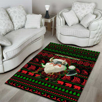 Viking Christmas Area Rug with Santa Warrior Axe Nordic Symbols Red Green Black Knit Pattern Design - Wonder Print Shop