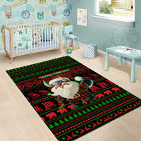 Viking Christmas Area Rug with Santa Warrior Axe Nordic Symbols Red Green Black Knit Pattern Design - Wonder Print Shop