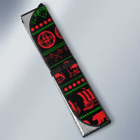 Viking Christmas Auto Sun Shade with Santa Warrior Axe Nordic Symbols Red Green Black Knit Pattern Design - Wonder Print Shop