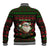 Viking Christmas Baseball Jacket with Santa Warrior Axe Nordic Symbols Red Green Black Knit Pattern Design - Wonder Print Shop