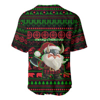Viking Christmas Baseball Jersey with Santa Warrior Axe Nordic Symbols Red Green Black Knit Pattern Design - Wonder Print Shop