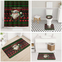 Viking Christmas Bathroom Set with Santa Warrior Axe Nordic Symbols Red Green Black Knit Pattern Design - Wonder Print Shop