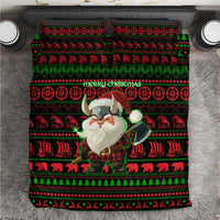 Viking Christmas Bedding Set with Santa Warrior Axe Nordic Symbols Red Green Black Knit Pattern Design - Wonder Print Shop